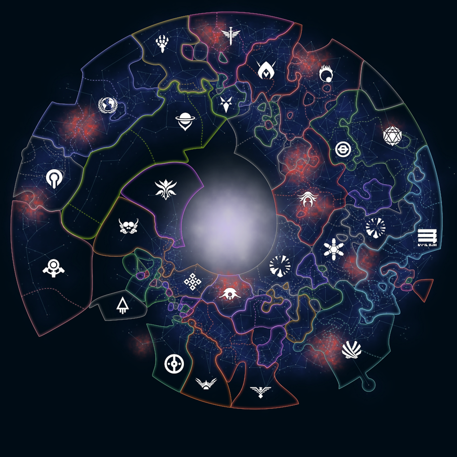 A map from v0.10, showing soft borders on a sparkling starscape