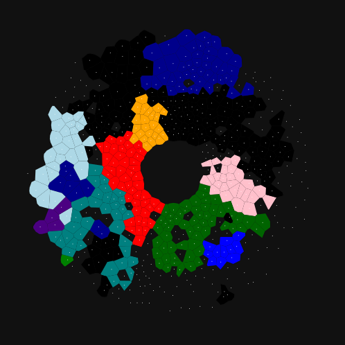 A prerelease map of StellarMaps, showing blocky borders with bright garish colors